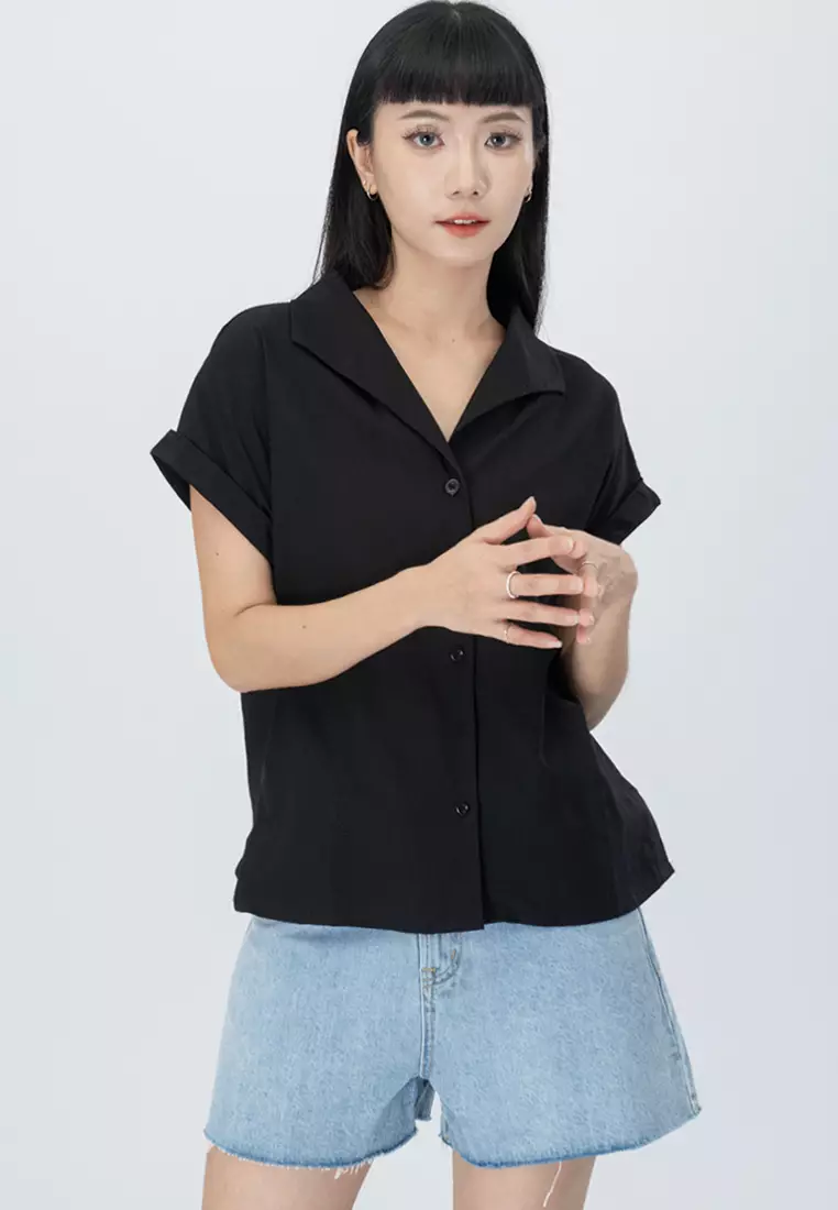 翻领扣式衬衫上衣