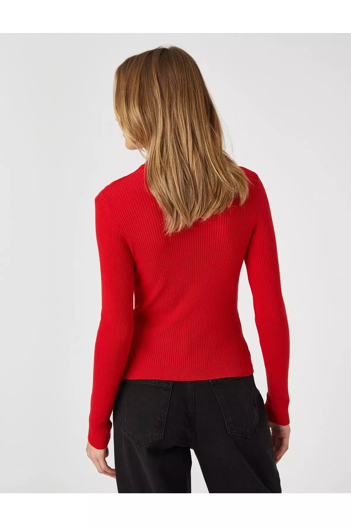 Red ribbed sale turtleneck sweater