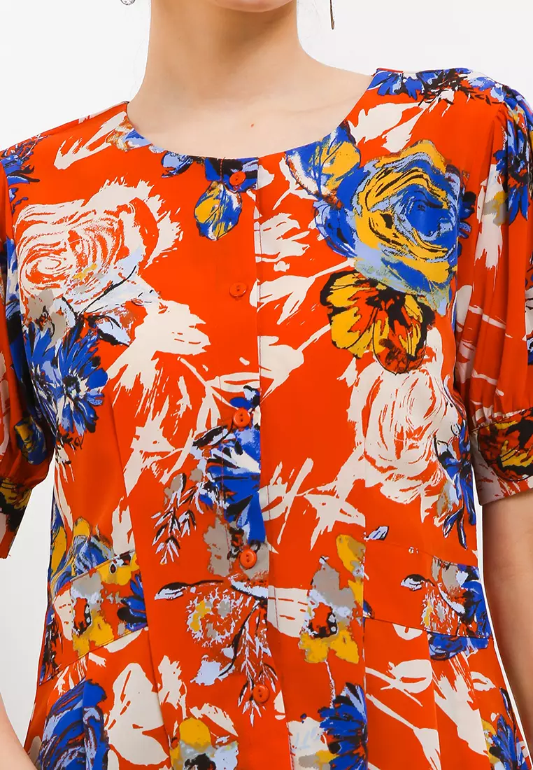 Linda Blouse In Orange Floral Print
