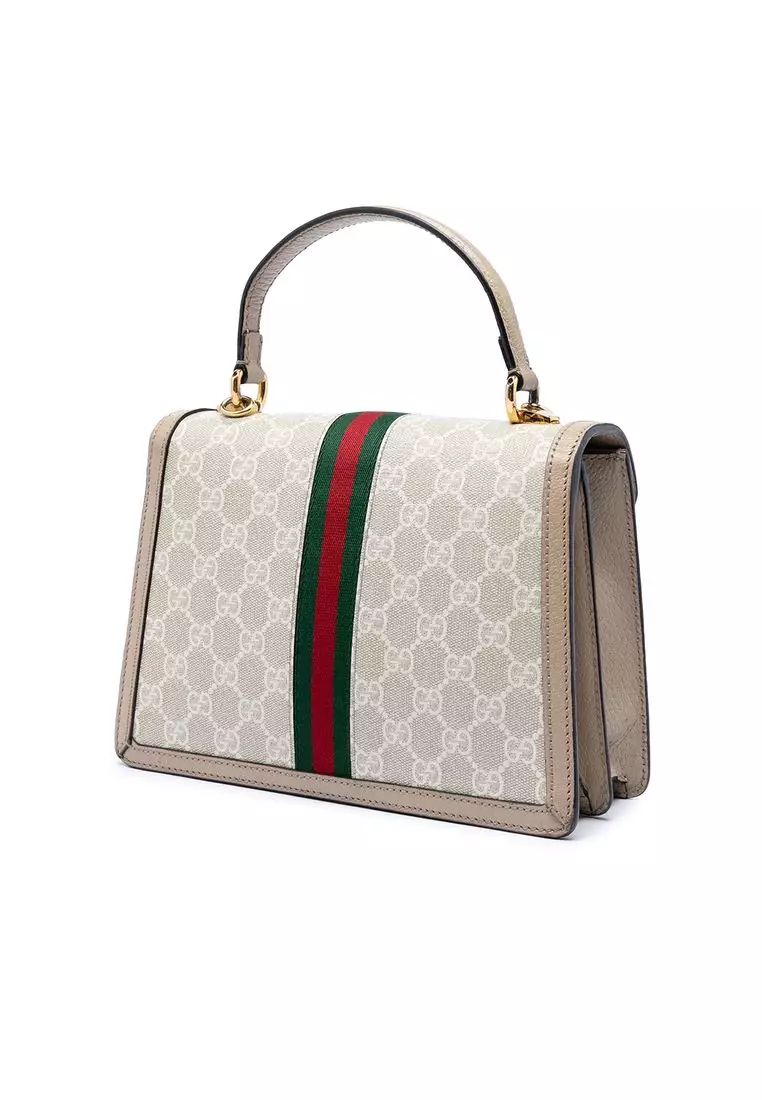 Pre-Loved Gucci Small Gg Canvas Web Ophidia Top Handle Flap