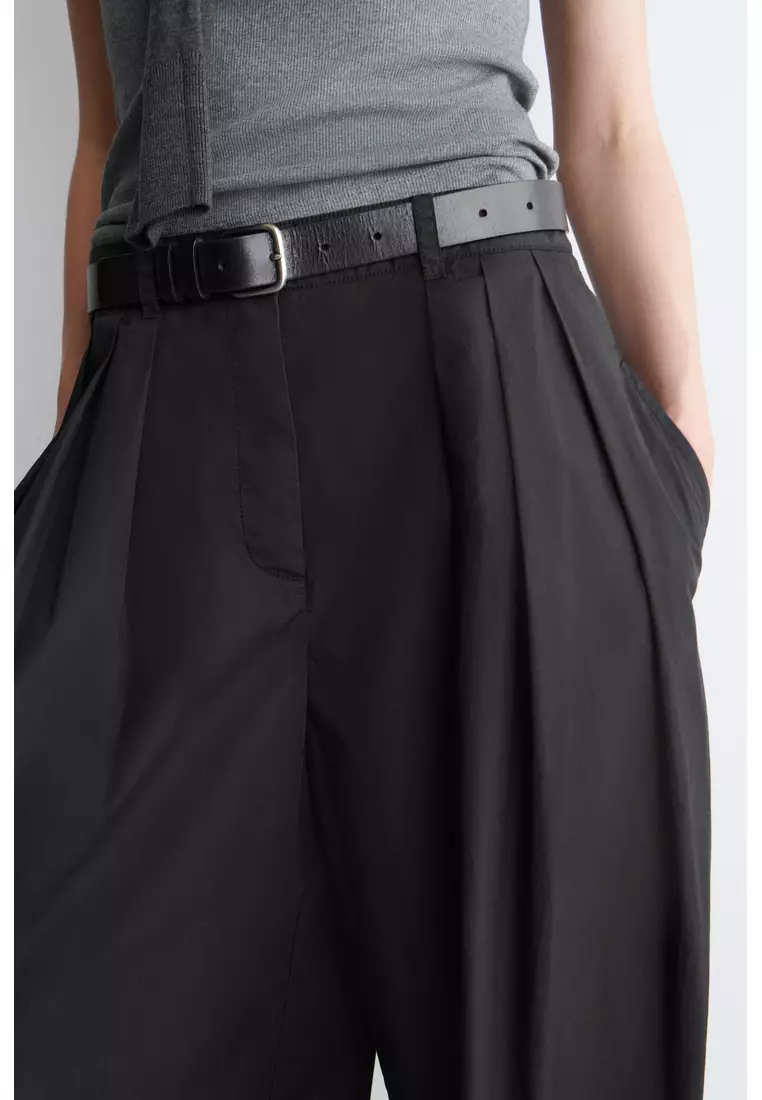 PLEATED COTTON WIDE-LEG TROUSERS