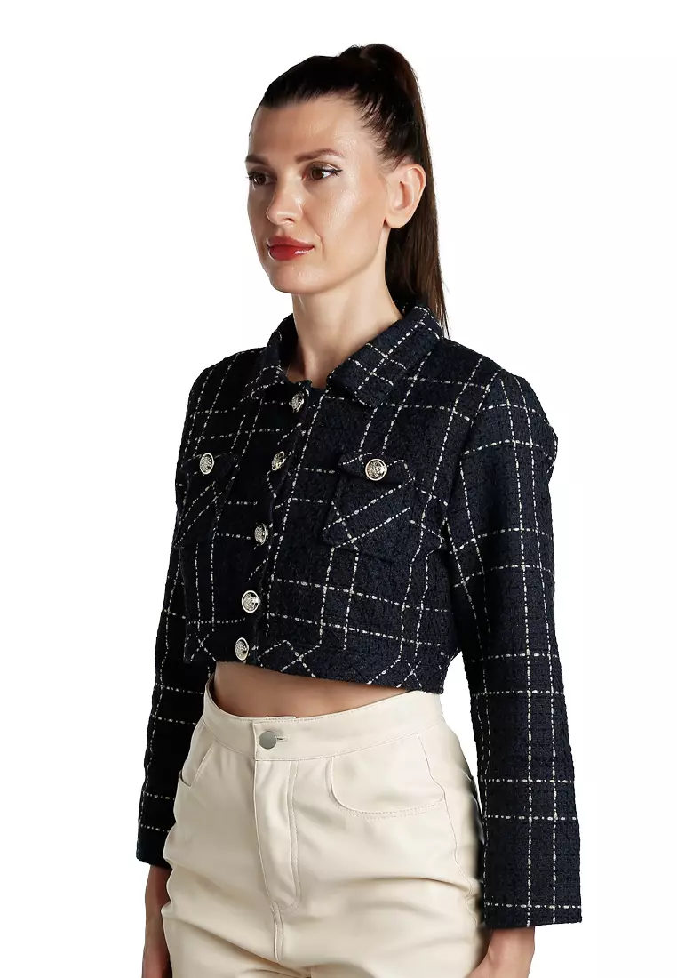 Woven Button-Down Flap Pocket Jacket in Navy