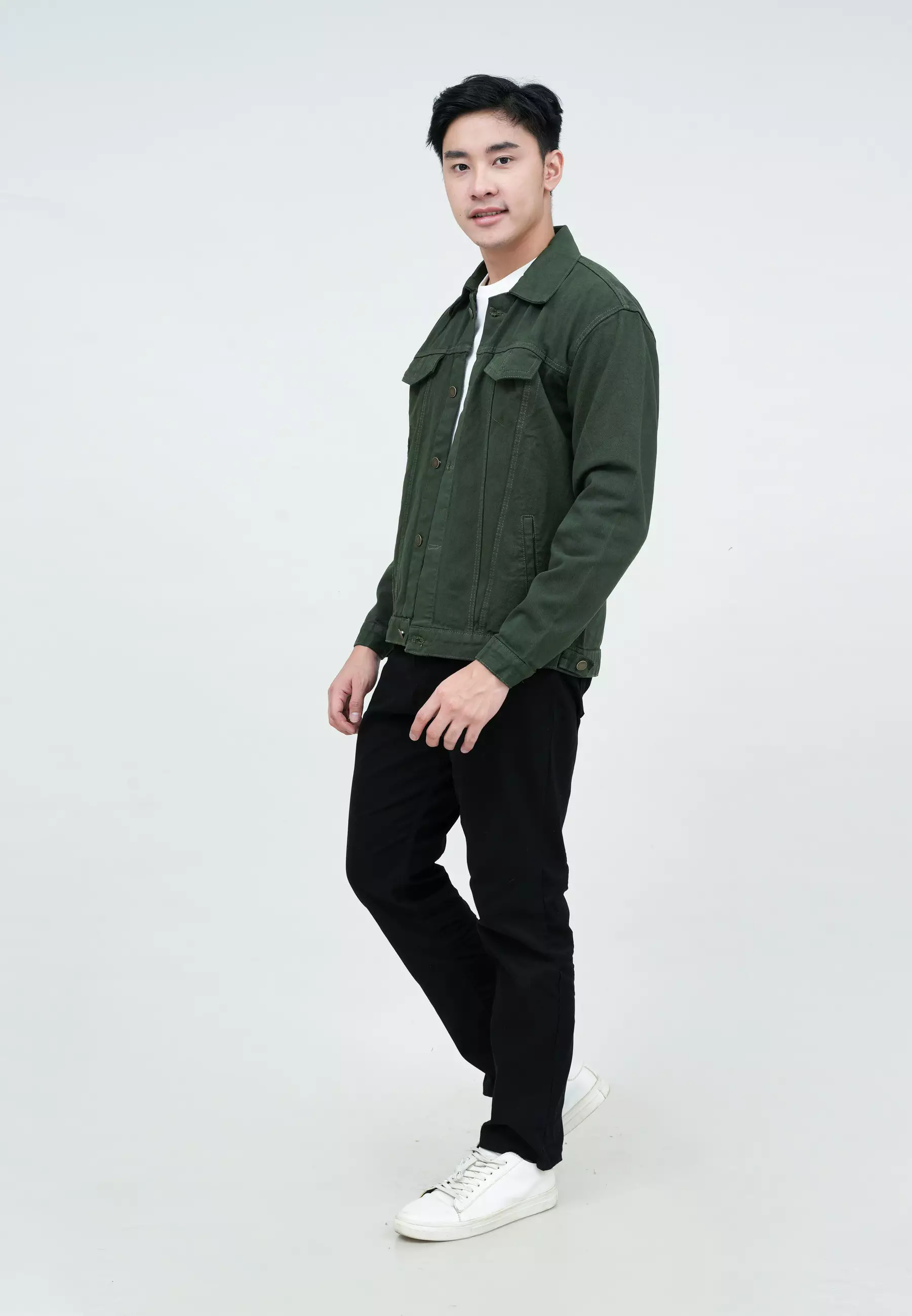 Houseofcuff Jaket Jeans Pria Motif Crunk Jaket Denim Hijau Tua