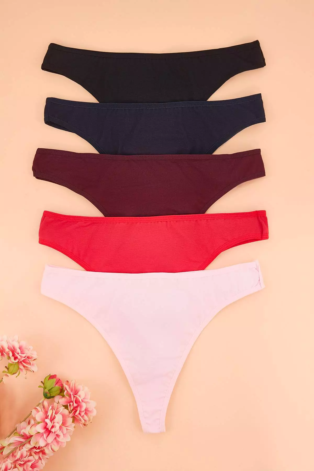 Multi Color 5 Pack Cotton Normal Waist Thong Plus Size Panties Tbbss25Cm00012