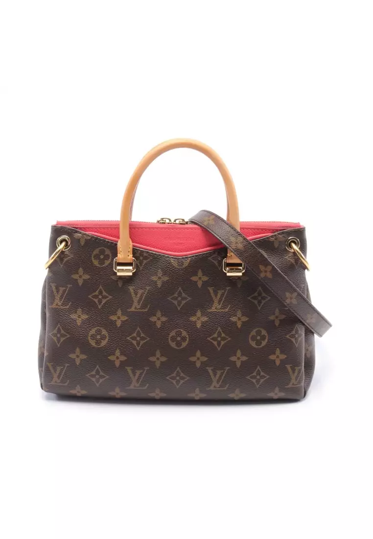 Louis Vuitton Soufflot BB Small Satchel Crossbody Monogram Brown Cerise Red