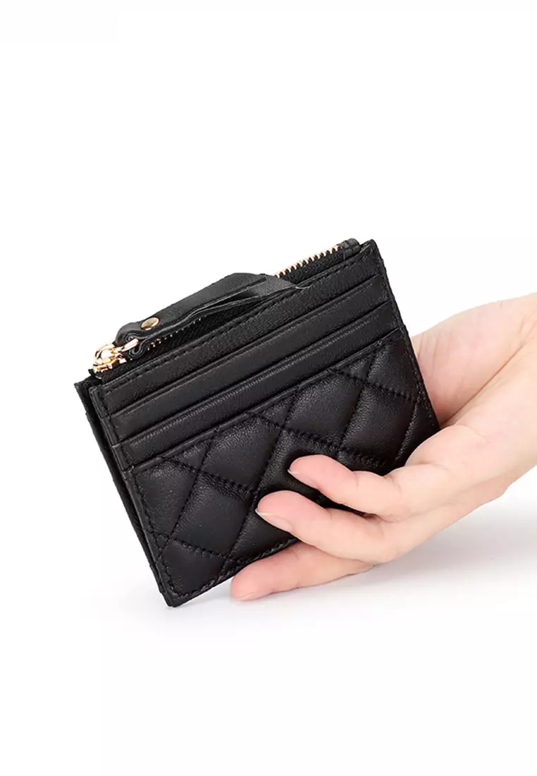 Quilted Sheepskin Card Holder Zip Purse JW YT-09