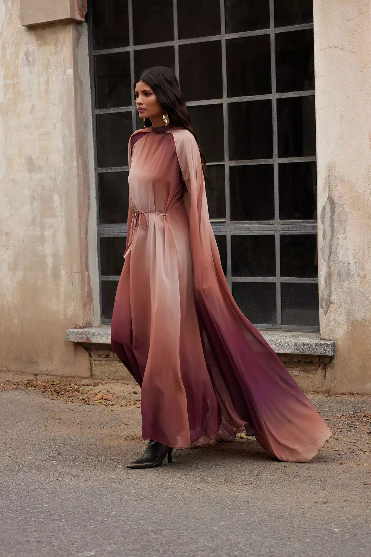 X Ai Brown Gradient Cape Evening Dress Tctaw25Db00019