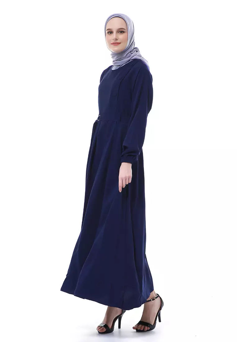 Nelly Gamis Dress Muslimah Wanita Long Sleeve Premium High Quality - Navy