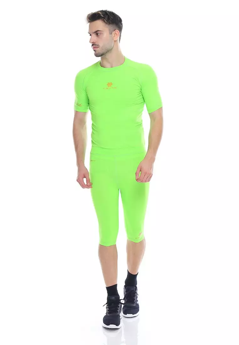 Tiento Man Compression Half Pants Green Stabilo Celana Legging Leging Selutut Pria Olahraga Original