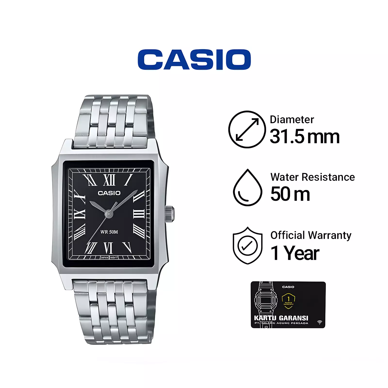 Casio - Jam Tangan Analog Pria - Black Dial - Silver Stainless Steel - MTP-B190D-1BV