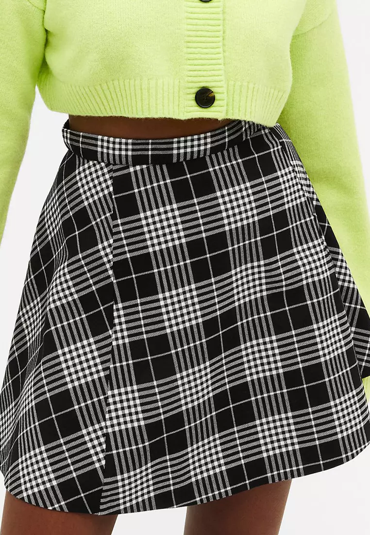 Monki plaid clearance midi skirt