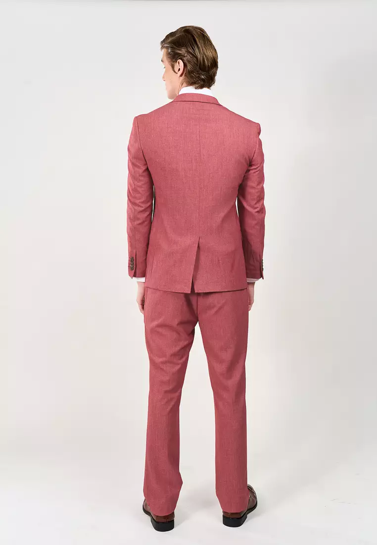 Slim Fit Red Textured Suit Jacket With Comfort Stretch