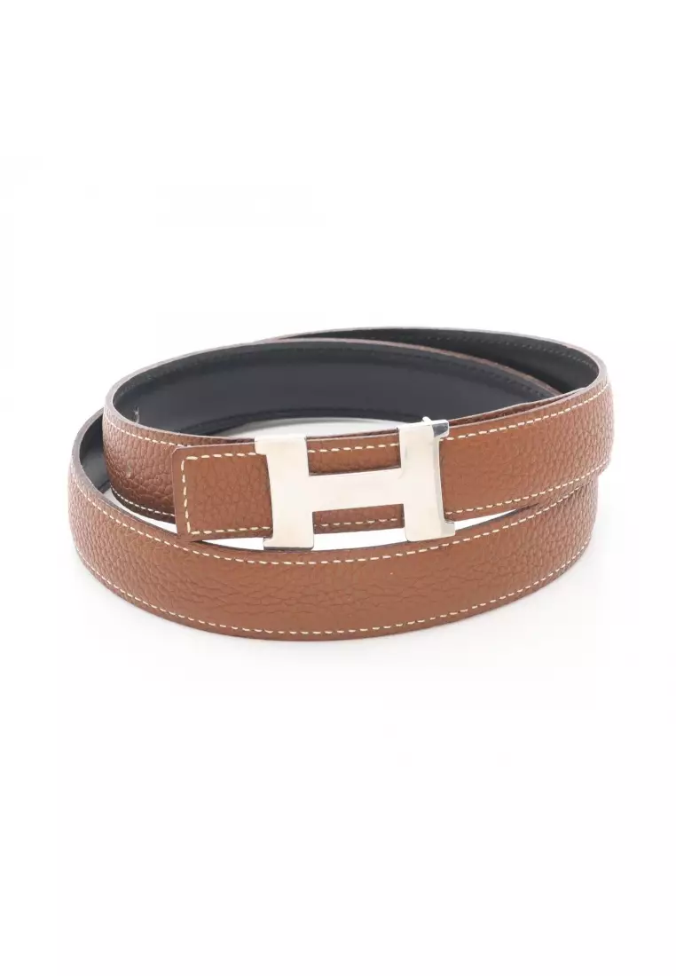 Pre-Loved Hermes Togo and Box Calf Constance H Reversible Belt display picture 1