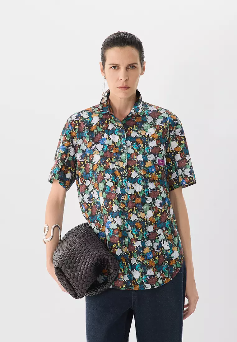 Loose Fit Floral Print Short-Sleeve Blouse