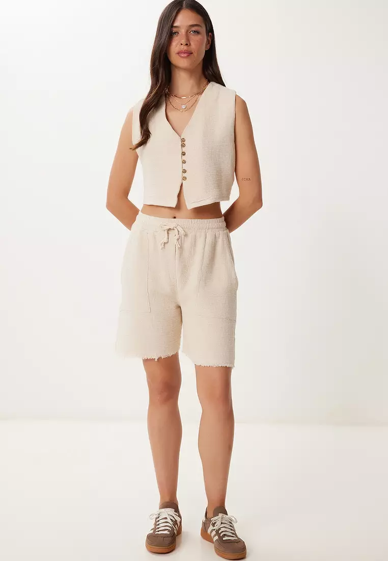 Raw Linen Vest Shorts Set