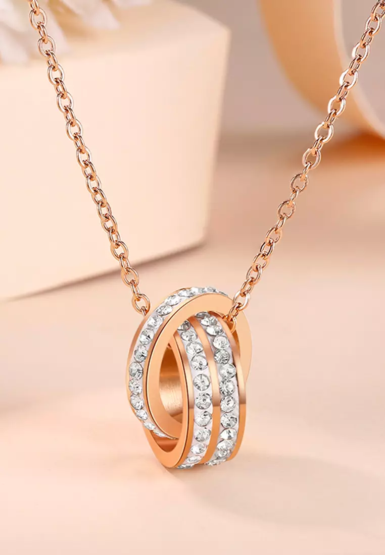 Ellouise Necklace Paired with Layla Bangle Zirconia Jewellery Set in Rose Gold