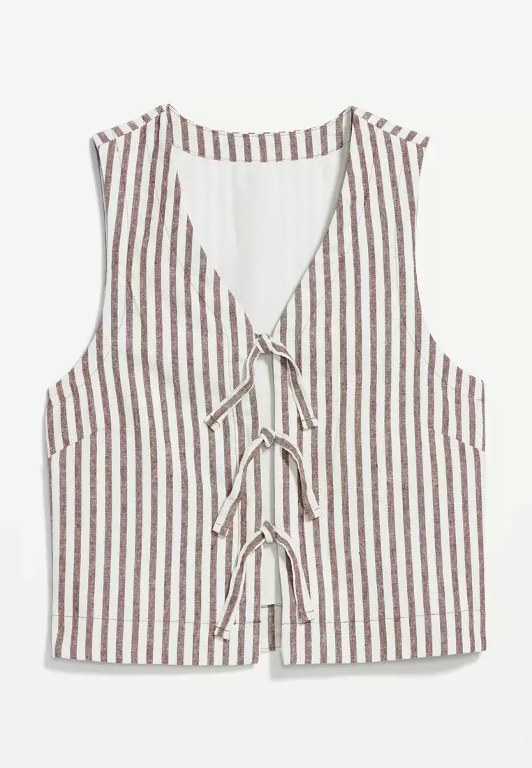 Linen-Blend Tie-Front Vest