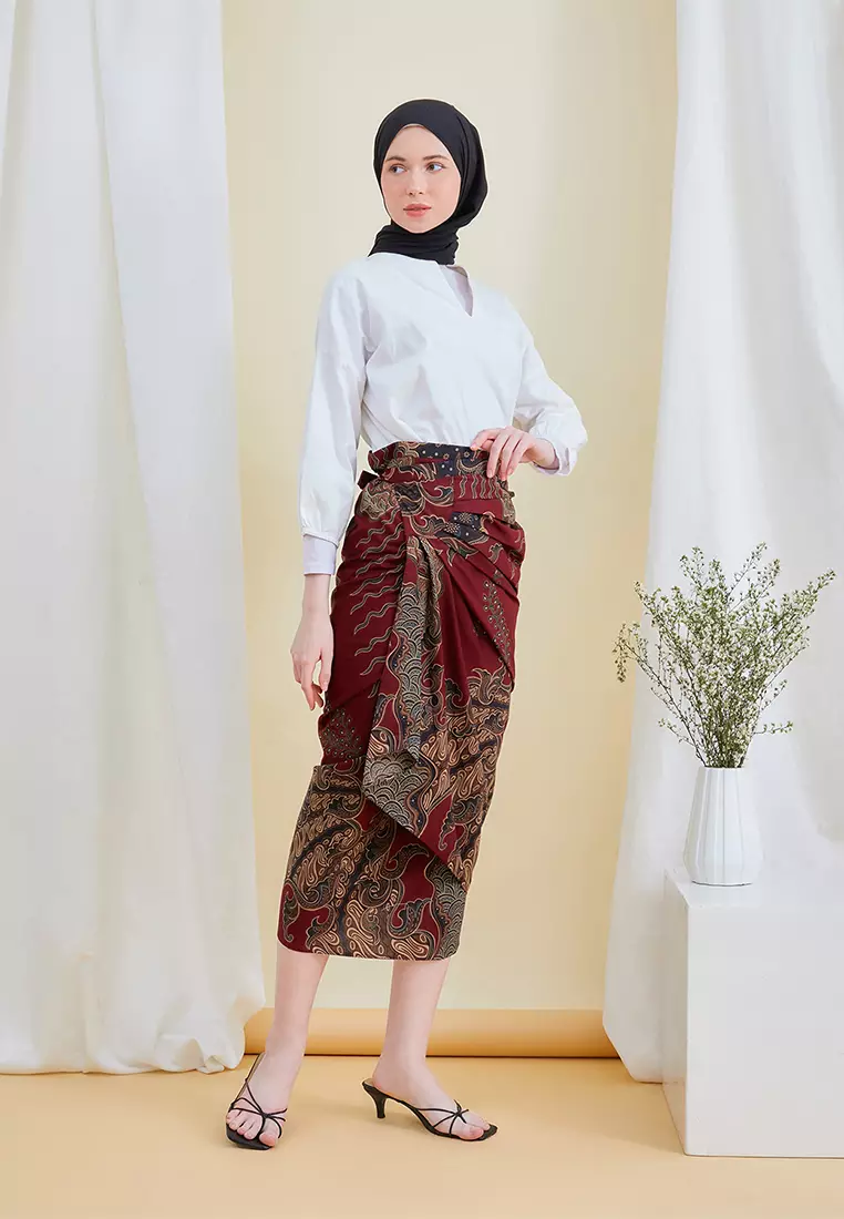 Enzy Batik Rok Lilit Ruffler Ganesha - Maroon