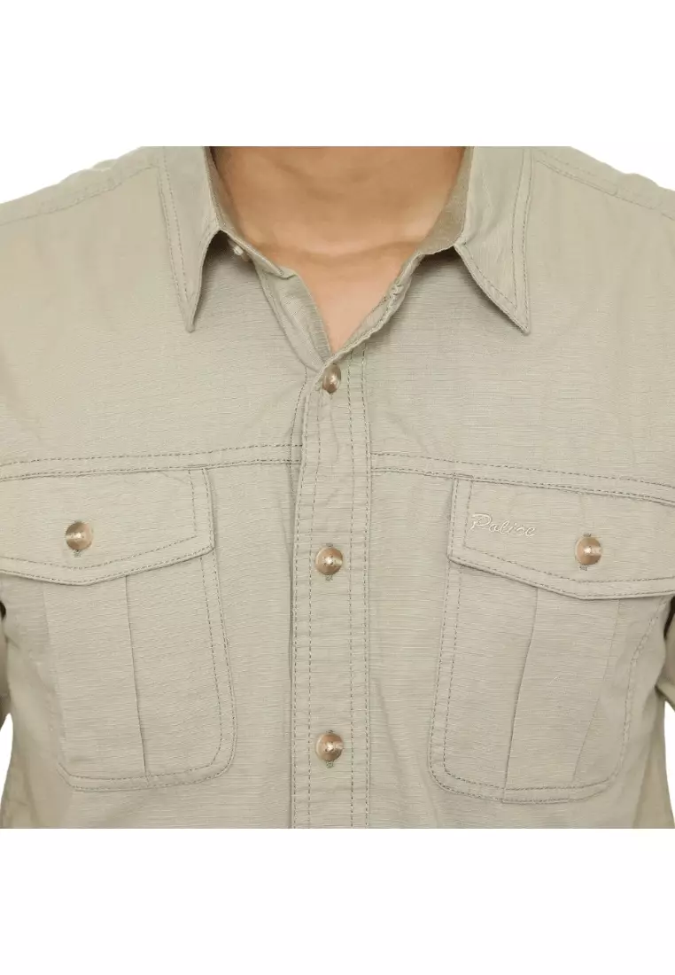 POLICE Kemeja Polos Kantong Dua Regular Fit Khaky Pria