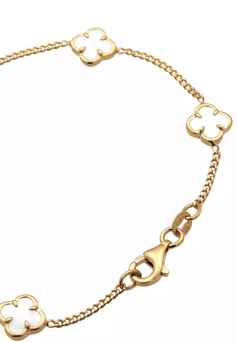Gelang Perhiasan Perak 925 Wanita Cloverleaf Enamel White Gold Plated