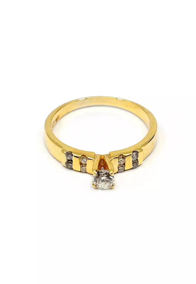 14K Italian Made Yellow Gold Lady Ring with Diamonds