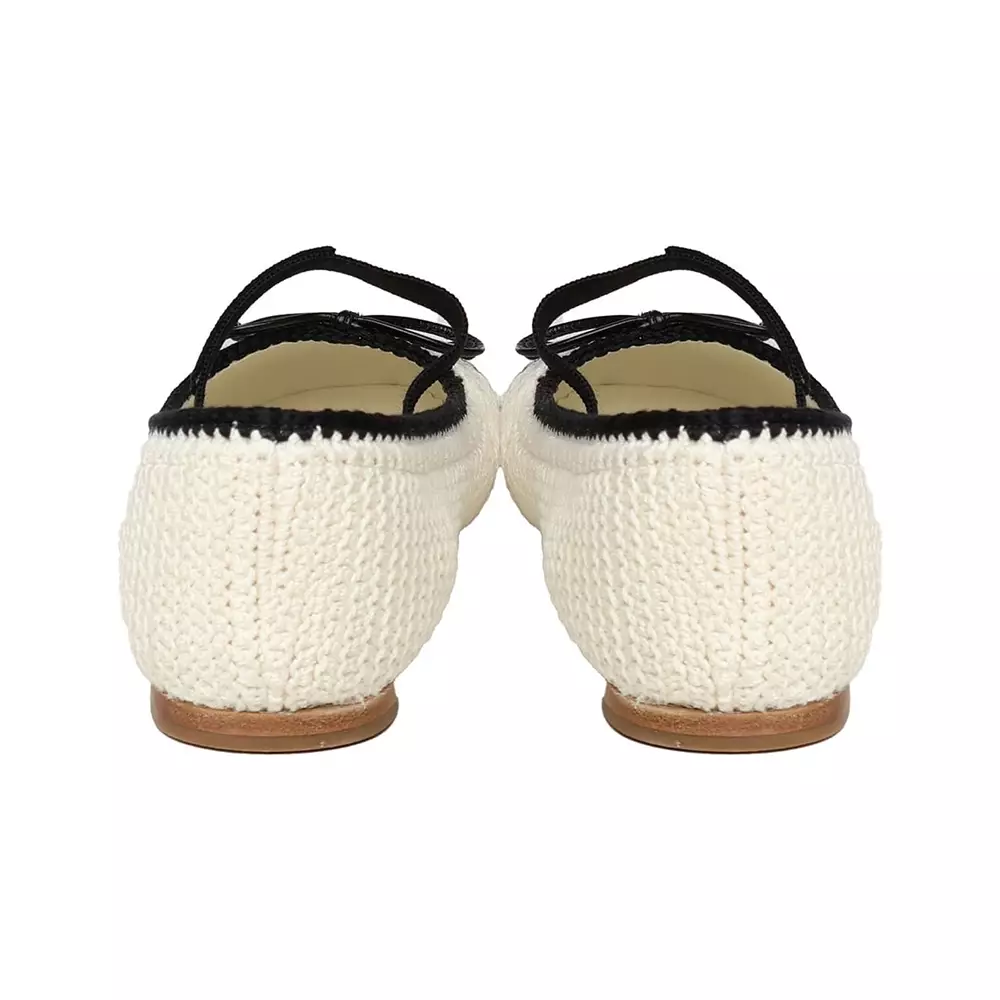 Crochet Knit Ballerina with Elastic Band Ivory Black