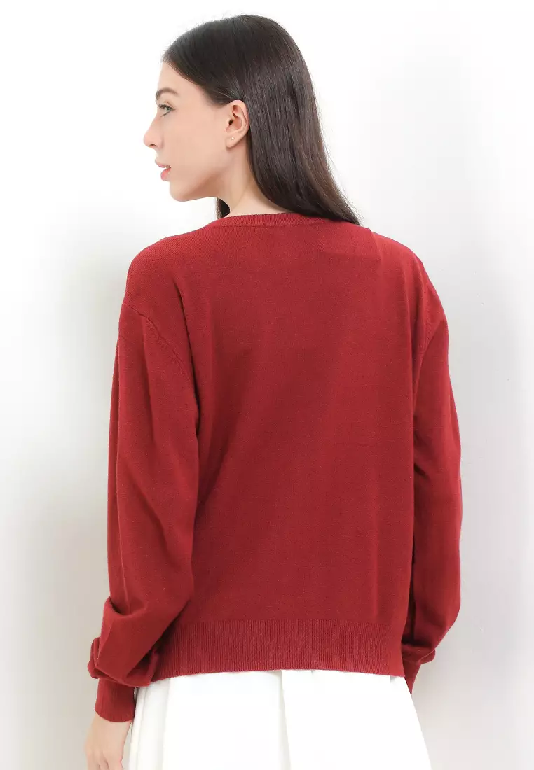 L/S Knit Jacket W/ Check Print Bow Patches