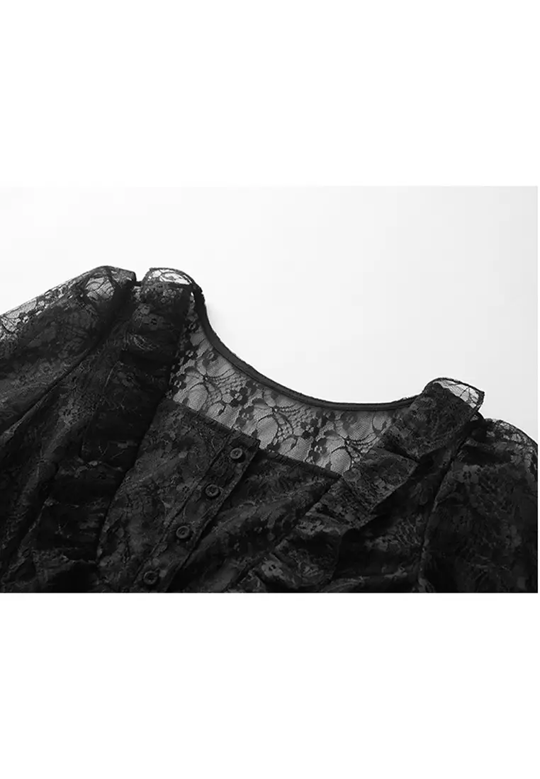 Square Neck Short Sleeve Lace Cocktail Dress