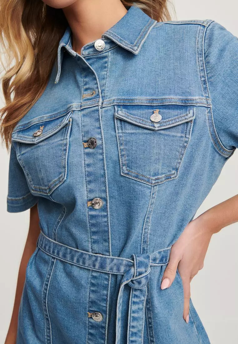 Buy NEXT Belted Denim Shirt Dress 2025 Online | ZALORA