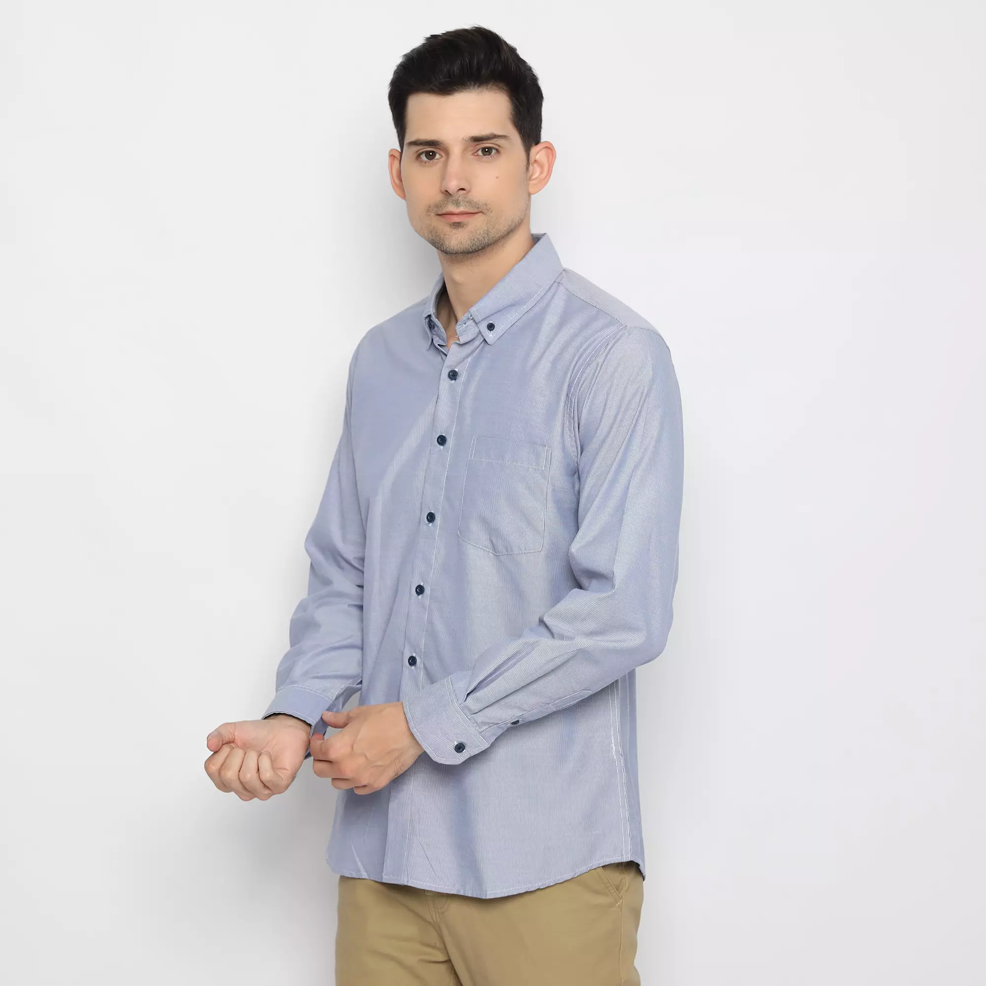 Platini Kemeja Pria Lengan Panjang Katun Biru 162183