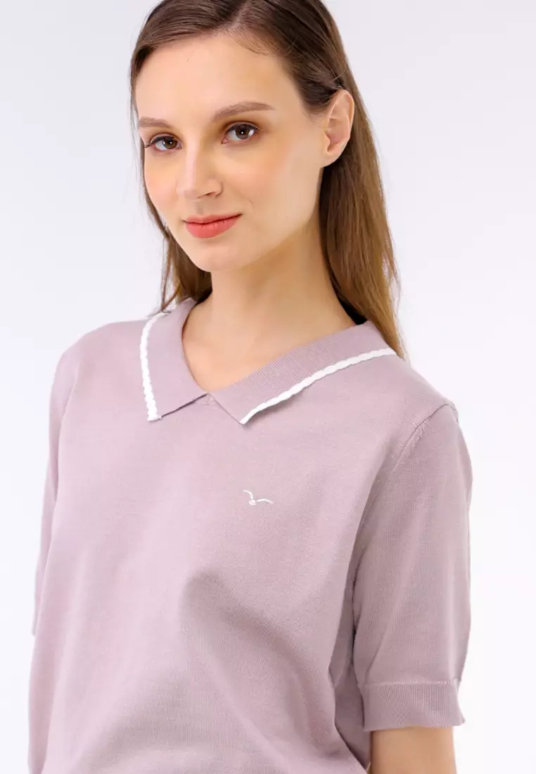 Knitted Plain Short Sleeve Blouse