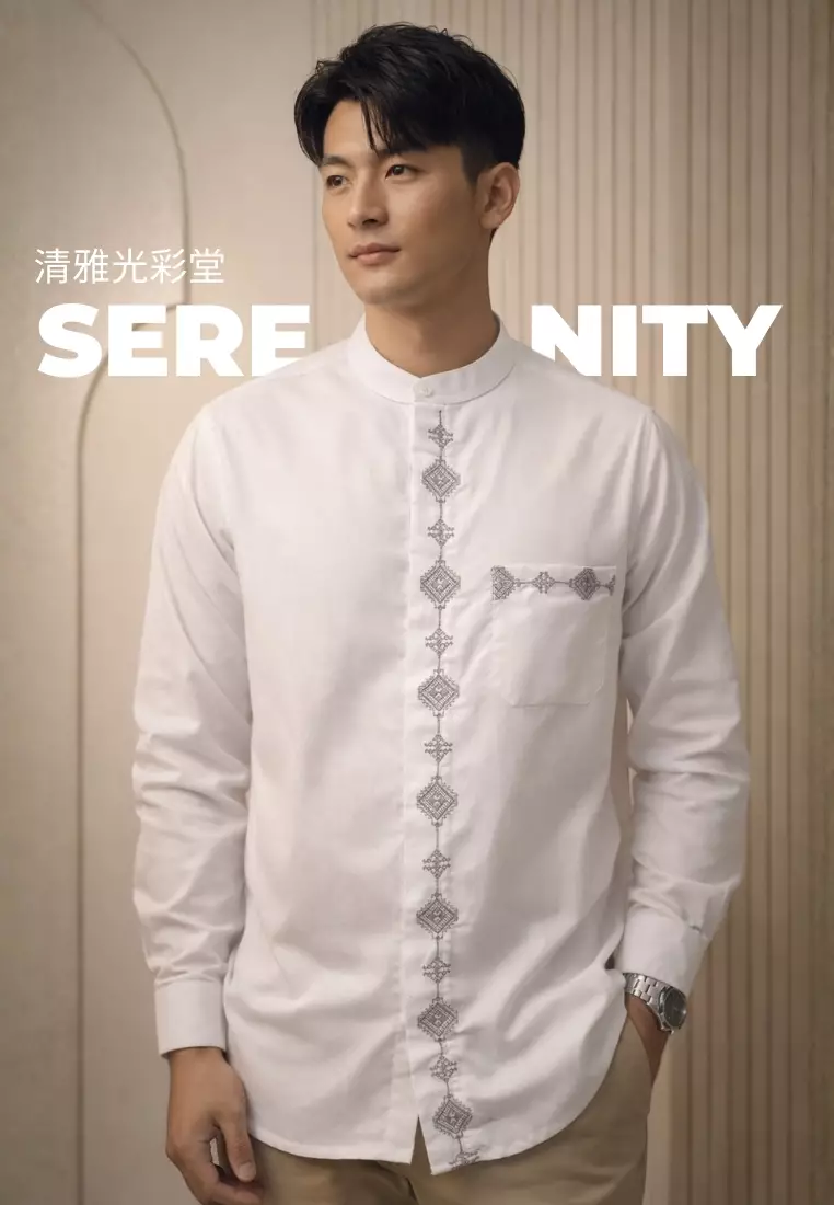 Ryusei Kemeja Kerah Koko Lengan Panjang Hikari White