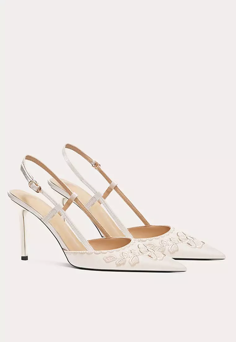 6CM Embroidered Pointed Slingback Wedding Heels PX708-B32