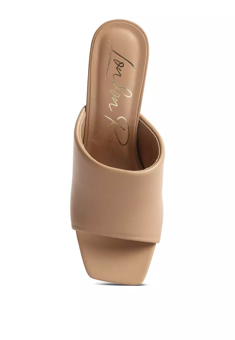 Camel Slip-On Mid Heel Sandals