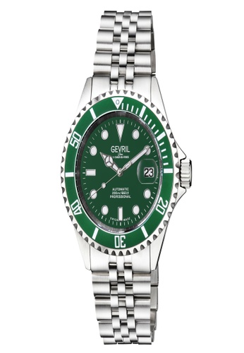 Gevril silver Gevril Men's Wall Street Green Emerald Dial, Green Ceramic Bezel Stainless Steel Bracelet 60FB4ACAE74461GS_1