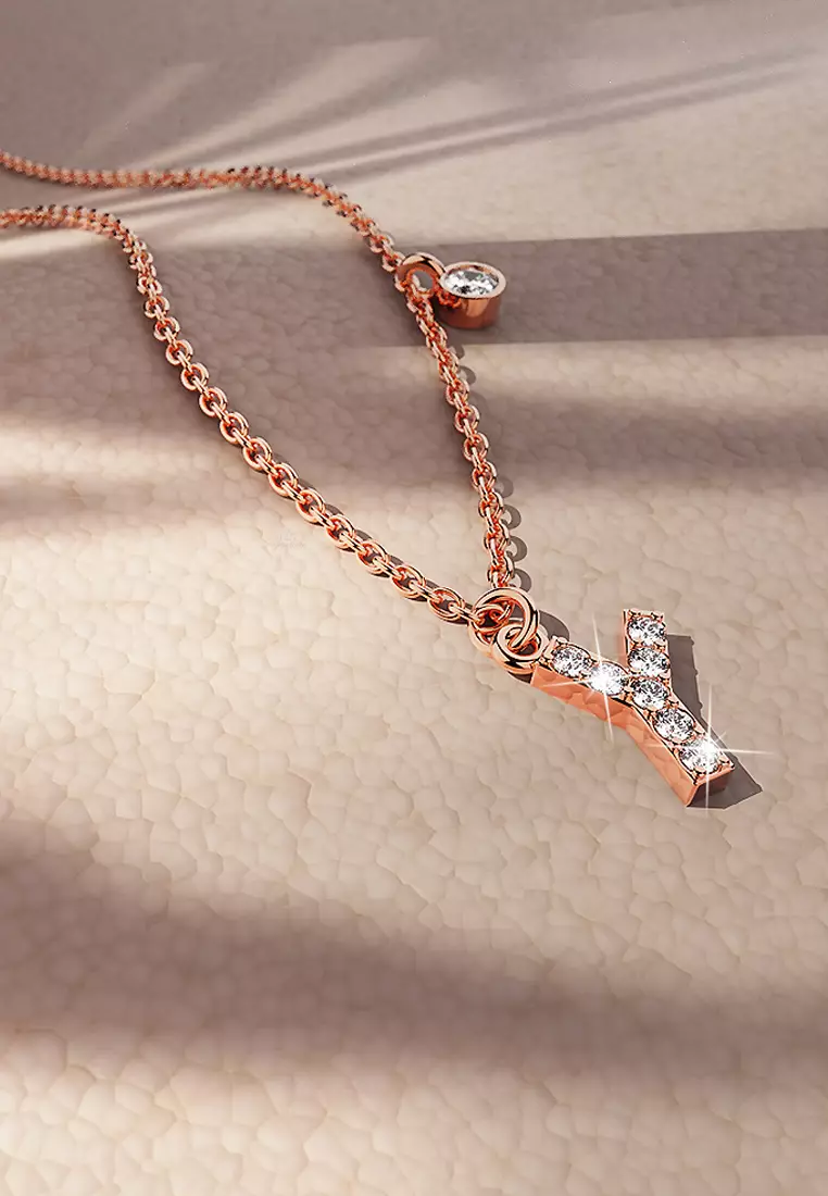 Solid 925 Sterling Silver Initial Crystal Personalised Alphabet Letter Necklace Rose Gold Filled - Y