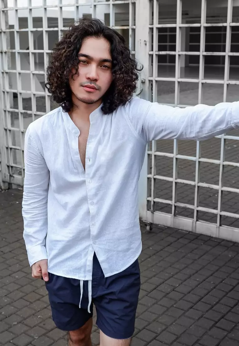 Marakesh Kemeja Linen Pria Lengan Panjang Putih | Long Sleeves Linen Shirt Men White