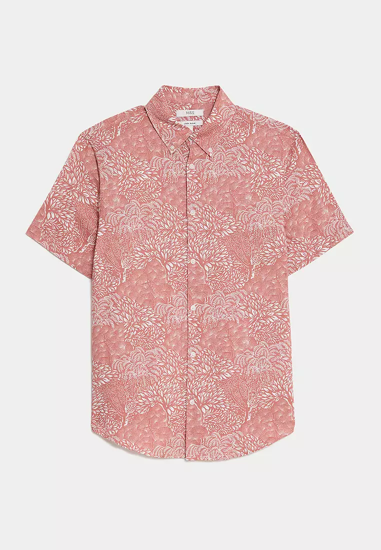 Easy Iron Cotton Linen Blend Print Shirt