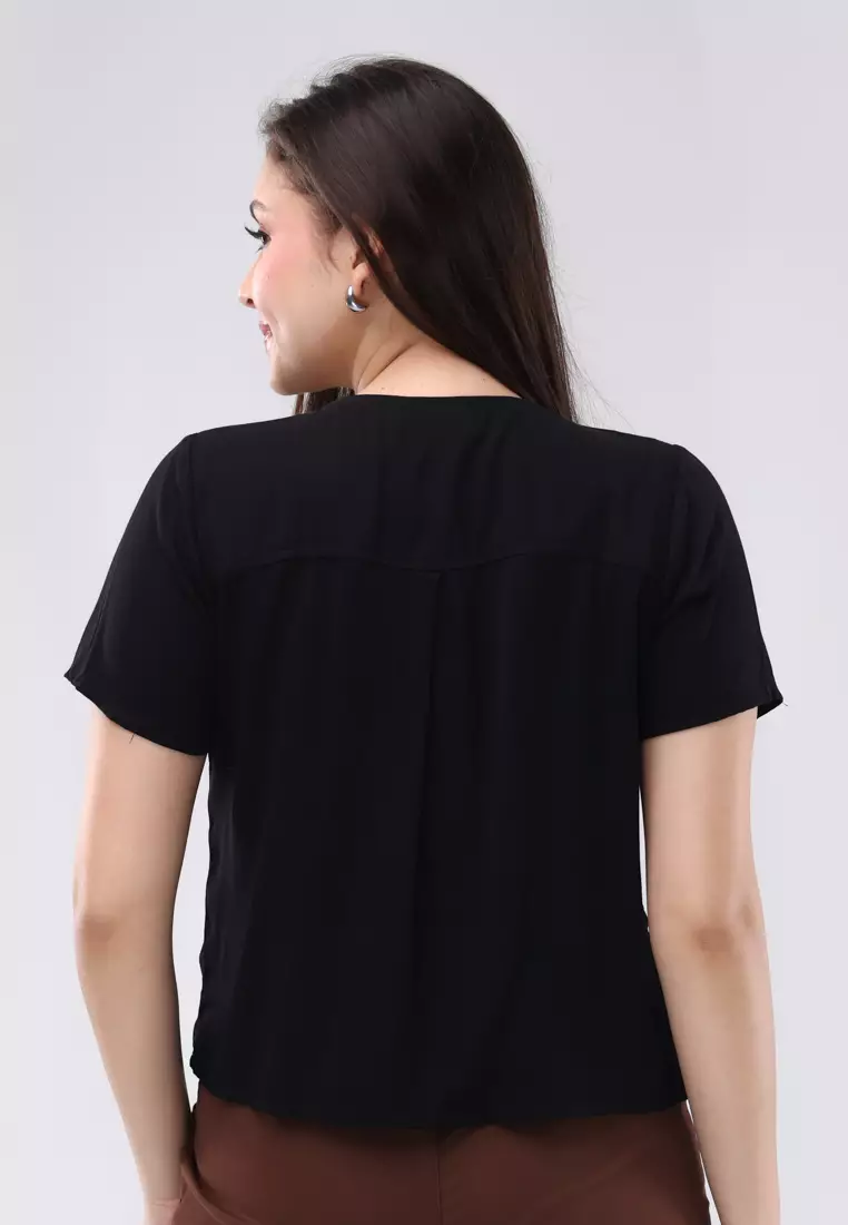 Single Twill Woven Short Sleeves Blouse