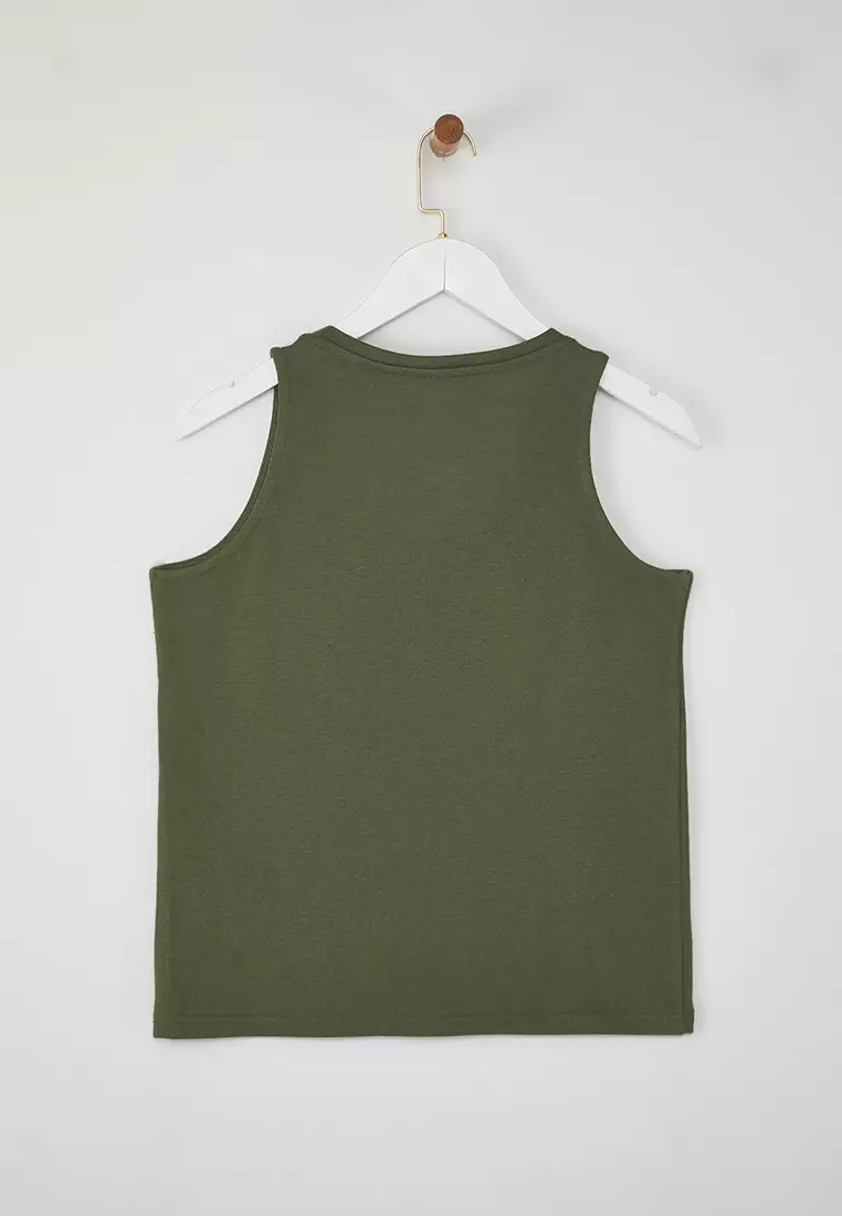 Khaki Linen Look Regular Pattern Knitted Undershirt TWOSS25AL00037