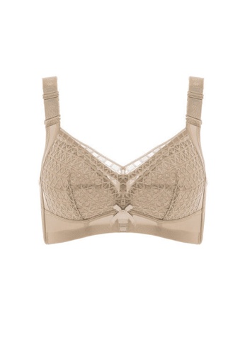 ZITIQUE beige Women's Summer Breathable Comfortable Thin Pad Full Cup Non-wired Push Up Lace Bra - Khaki 2187DUSBFD8CF4GS_1