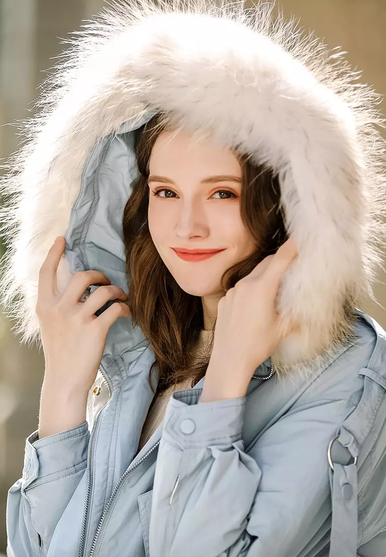 Fashion Embroidered Hooded Down Jacket removable Fur Collar