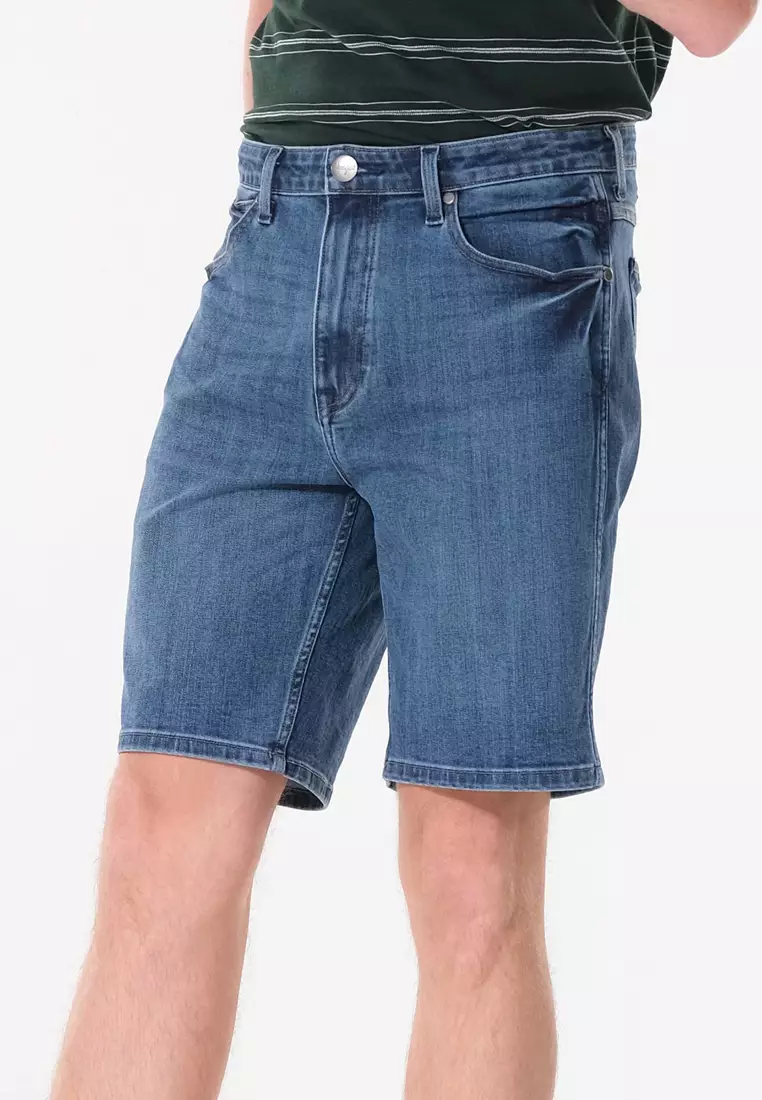 Frontier Relaxed Straight Denim Shorts for Men in Guardian Color