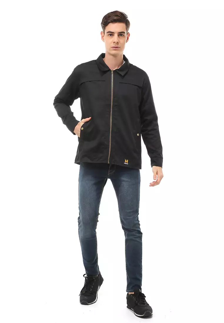 Clover Outerwear Jacket Pria Slimfit Material Cotton ORIGINAL - Black