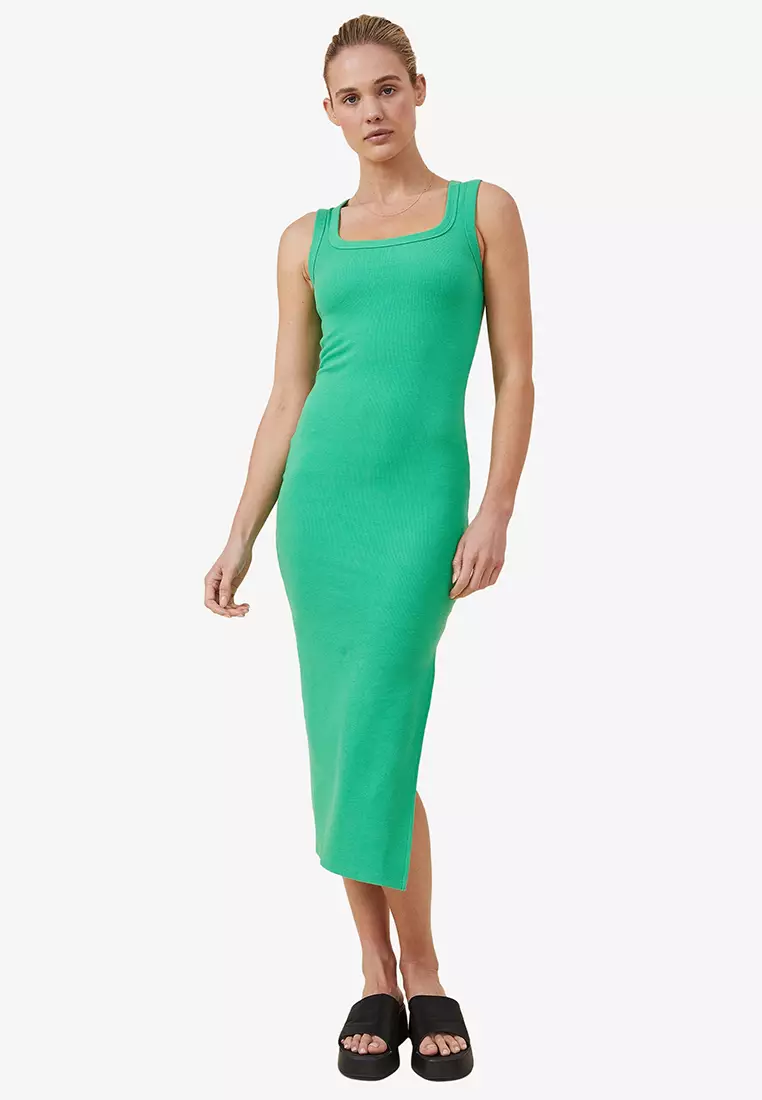 Buy Cotton On Rib Square Neck Midi Dress Online | ZALORA Malaysia