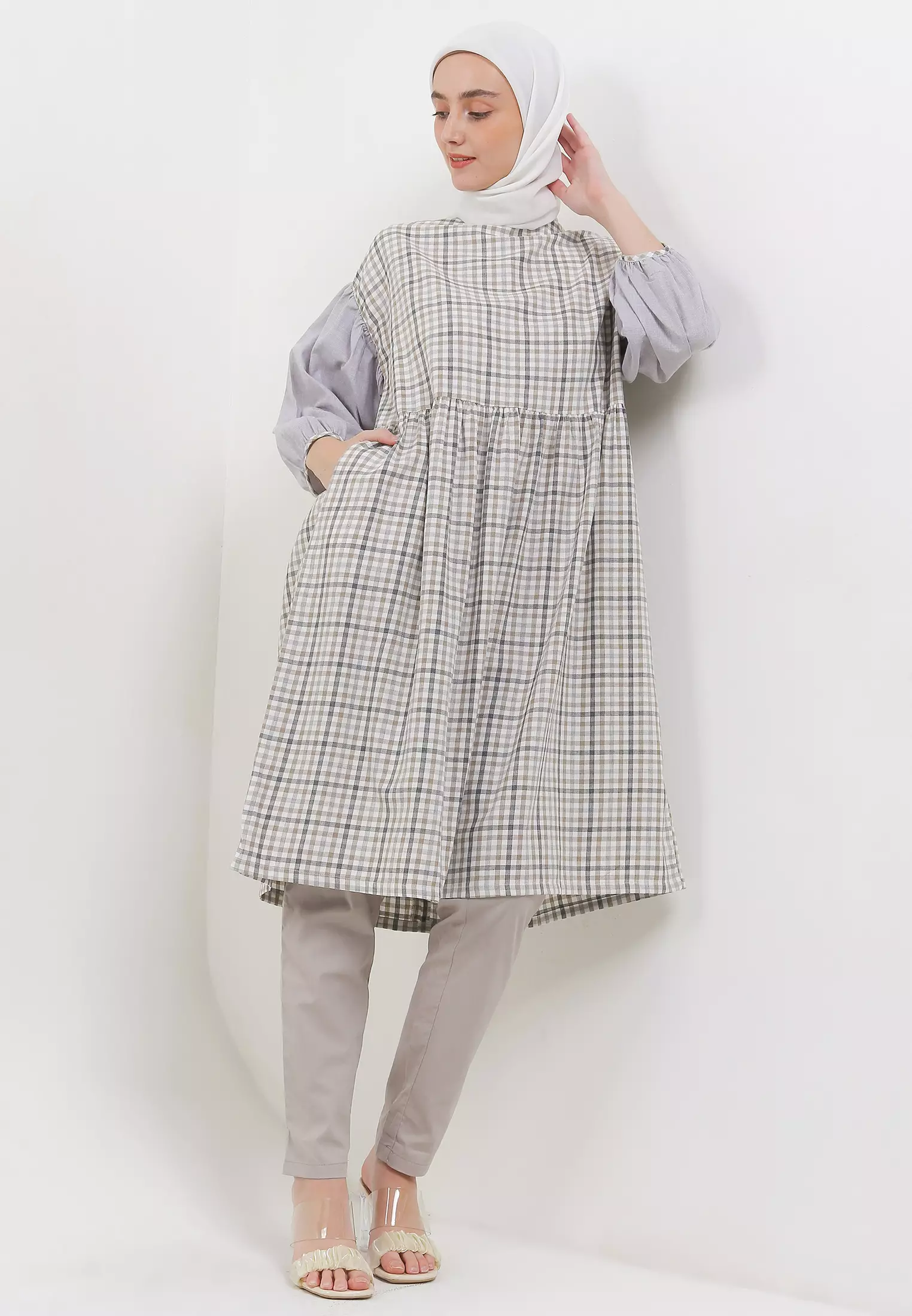 MFMW Milly Midi Dress Gamis Abu Motif Kotak