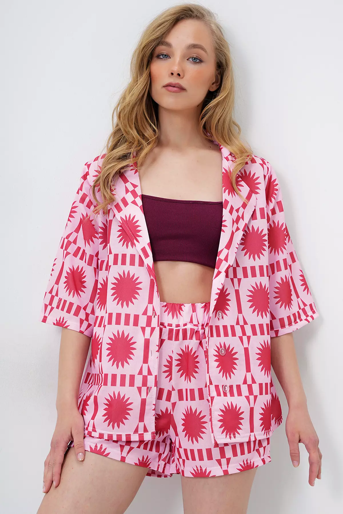 Patterned Shirt & Shorts Set