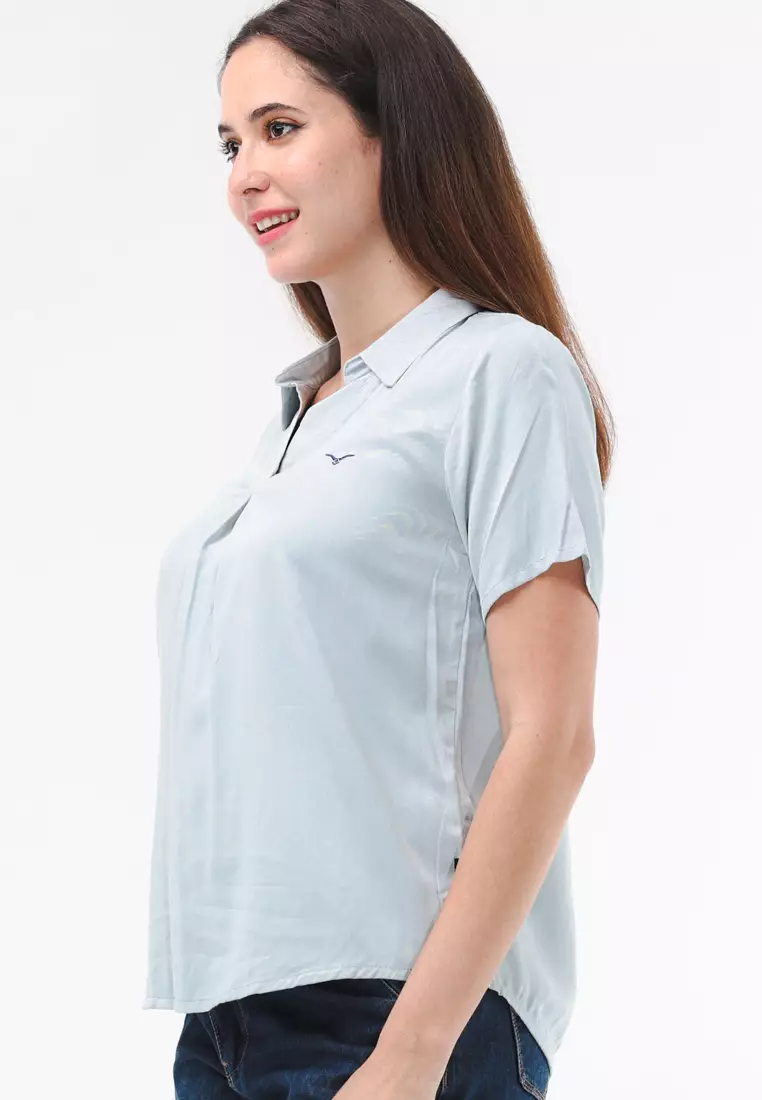 Plain Single Bold Twill Short Sleeve Blouse