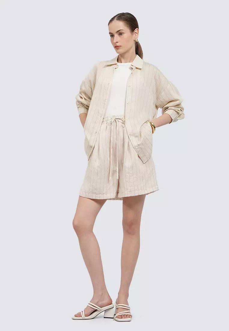 Adjustable Waist Short Pants LT. BEIGE