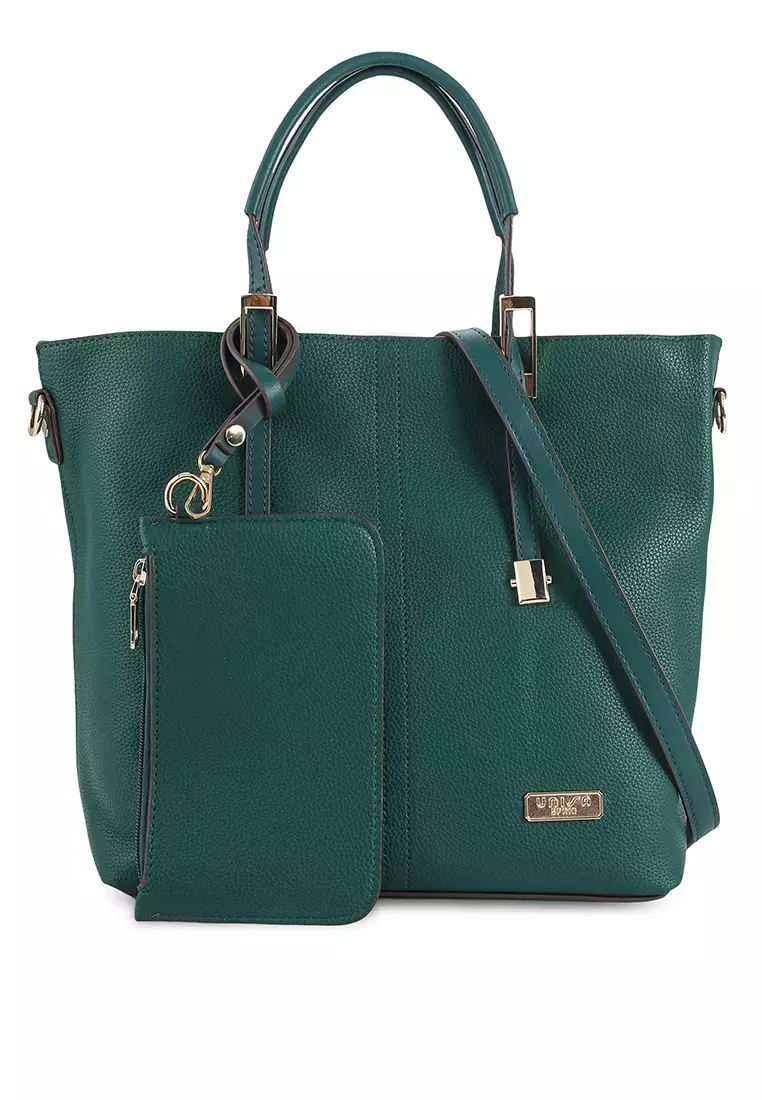 Pebbled Tote Bag With Wristlet Pouch